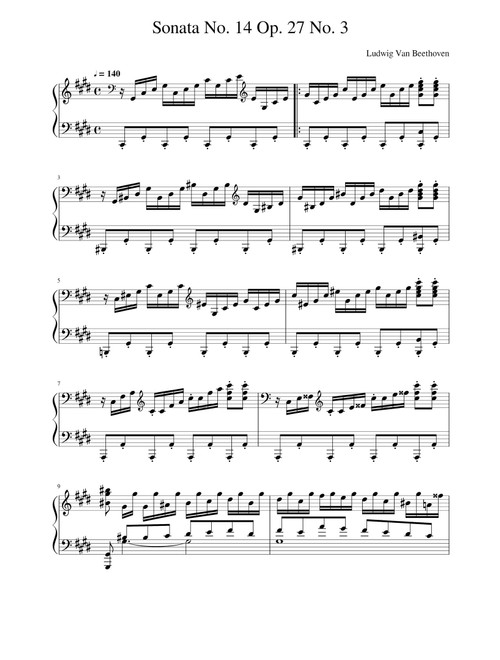 Sonata No. 14 Moonlight Sonata Movement 3 (Arr. Ludwig Van Beethoven) (Piano Solo)