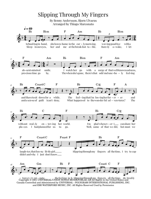 Slipping Through My Fingers (Arr. Thiago Marconato) - ABBA (Lead Sheet - Fake Book)