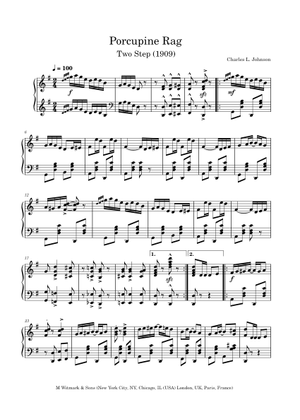 Porcupine Rag by Charles L. Johnson (1909) Sheet Music for Piano (Solo ...