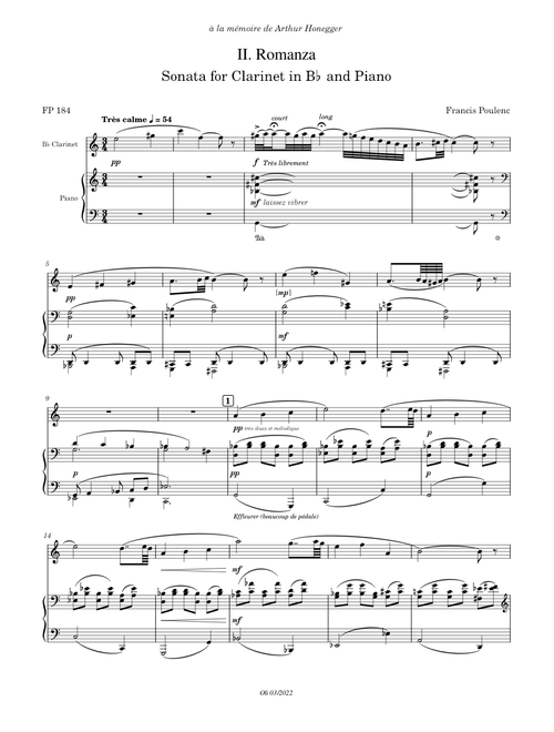 Sonata for Clarinet in B♭ and Piano II. Romanza - Francis Poulenc