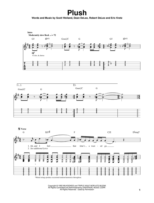 Plush - Stone Temple Pilots (Guitar Tab Play-Along)