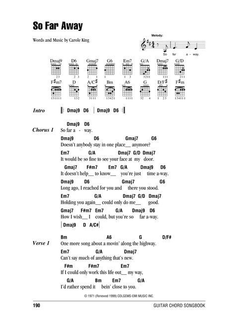 So Far Away - Carole King, Rod Stewart (Guitar Chords-Lyrics)