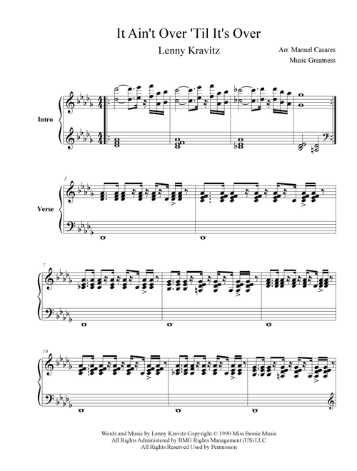 It Ain't Over 'til It's Over (Arr. Music Greatness) - Lenny Kravitz (Piano Solo)