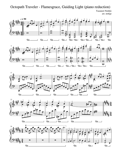 Octopath Traveler - Flamesgrace, Guiding Light (piano reduction)