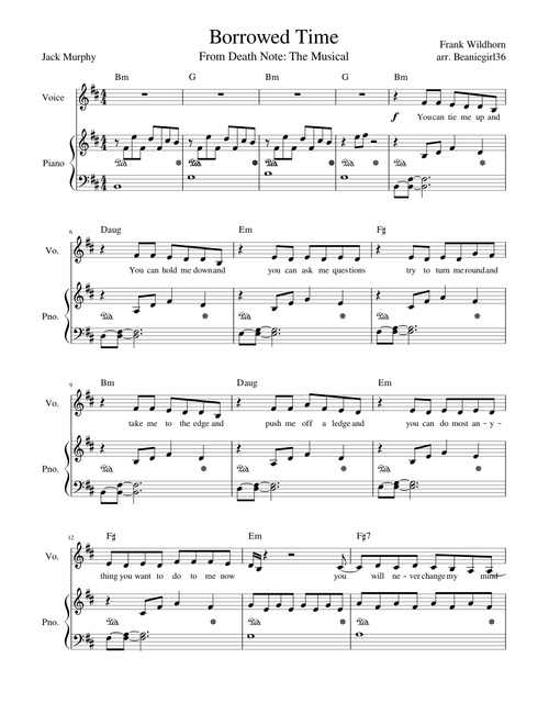 Borrowed Time (Death Note The Musical) for Voice and Piano