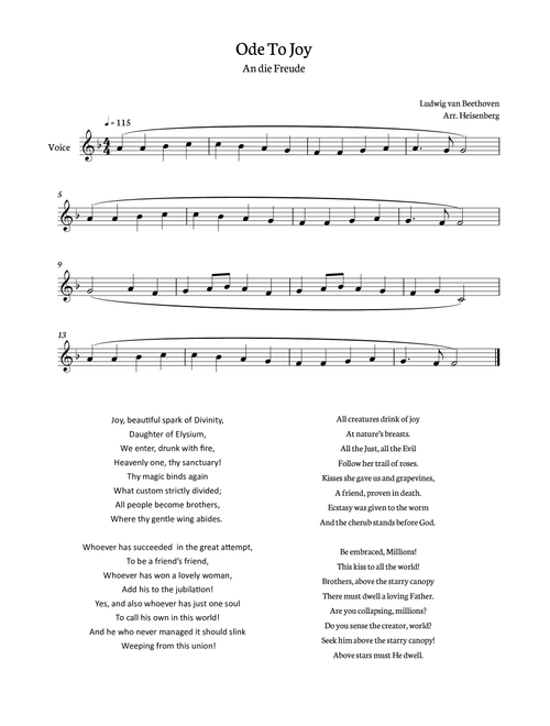 Beethoven - Ode To Joy for voice in F (Lyrics in English) (Arr. Heisenberg) (Lead Sheet - Fake Book)