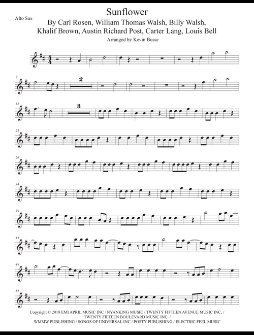 Sunflower (Arr. Kevin Busse) - Post Malone & Swae Lee (Alto Sax Solo)