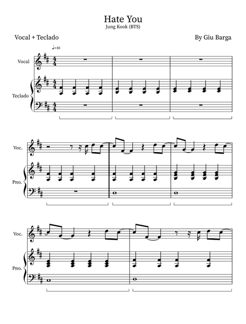 Hate You (Arr. Giulia) - Jung Kook (Piano Vocal)