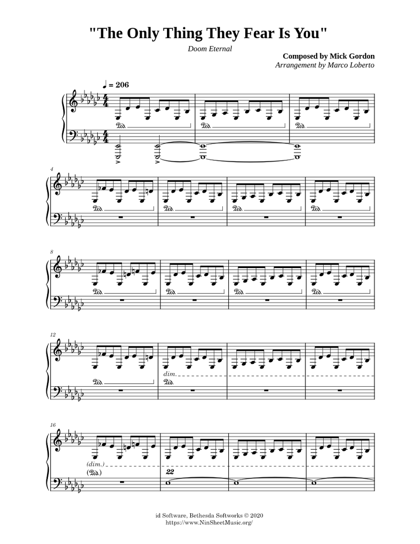 The Only Thing They Fear Is You Mick Gordon Sheet music for Piano