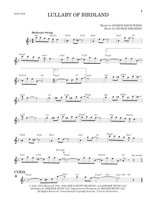 Lullaby Of Birdland - George David Weiss (Alto Sax Solo)