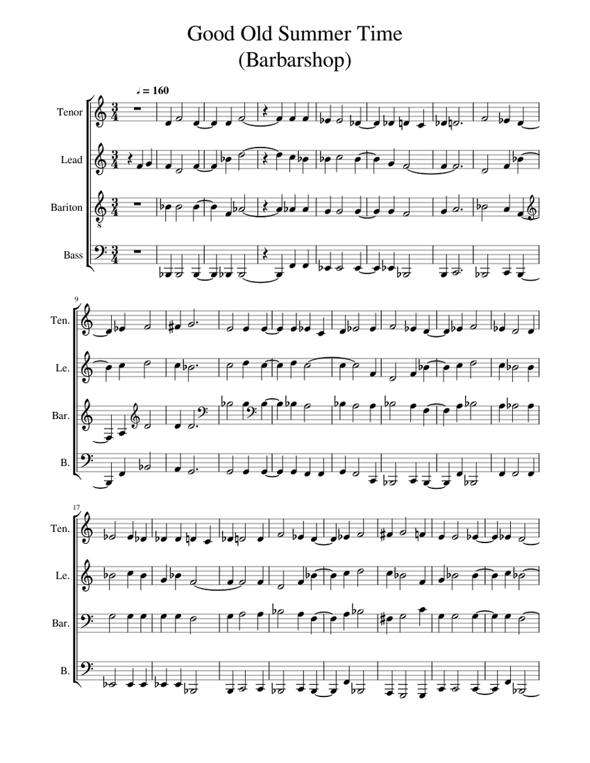 Good Old Summer Time(Barbarshop) Sheet music for Soprano, Alto, Tenor ...