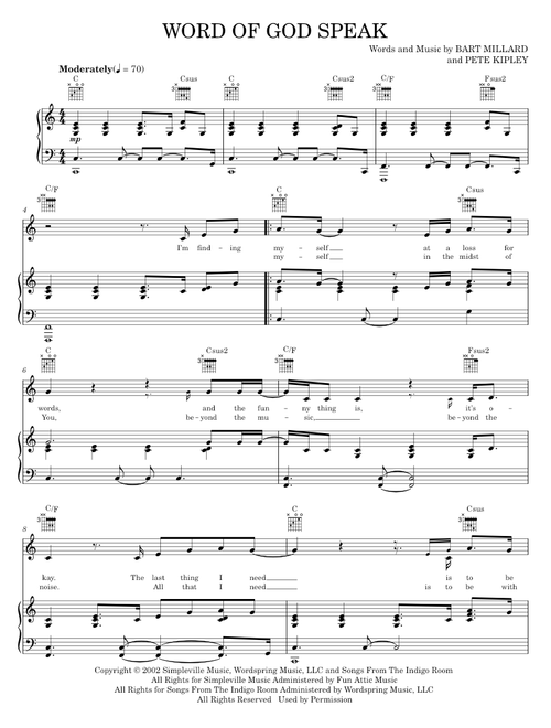Word of god speak - MercyMe (Piano-Vocal-Guitar)