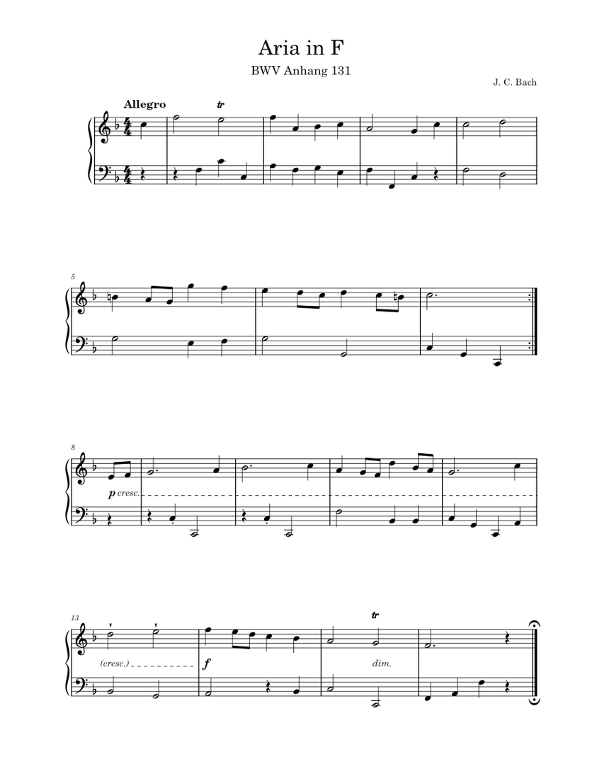 Aria in F Sheet Music for Piano (Solo) easy | MuseScore.com