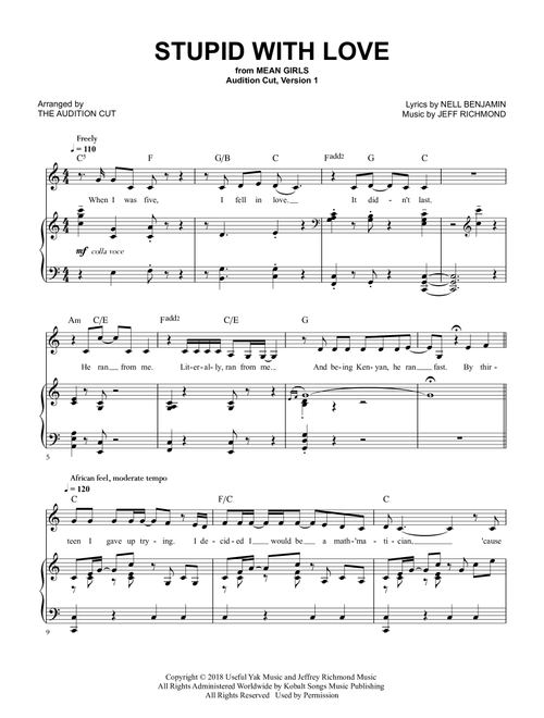 Stupid With Love (Arr. The Audition Cut, Version 1 - from Mean Girls) - Erika Henningsen & Original Broadway Cast Of (Piano Vocal)