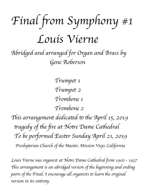 FINAL from Vierne Organ Symphony with Brass (Arr. Gene Roberson) - Louis Vierne (Small Ensemble)