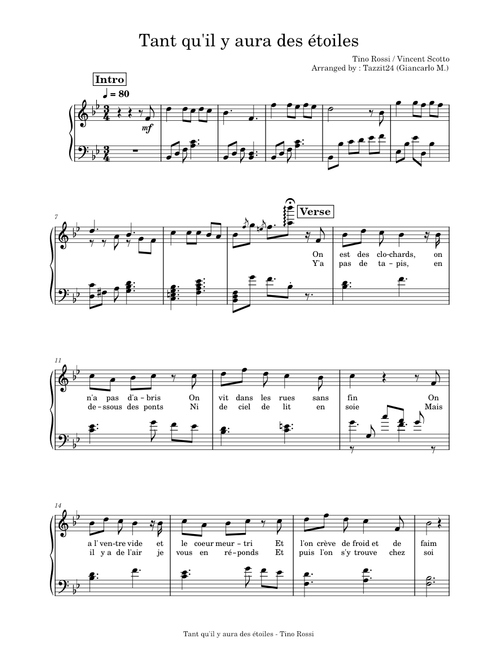 Tant qu'il y aura des étoiles – Tino Rossi (piano solo avec paroles)
