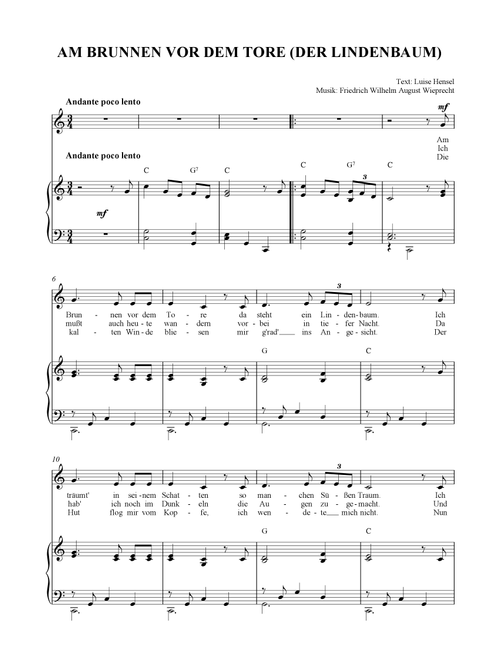 Am Brunnen vor dem Tore (Der Lindenbaum) (Arr. SCMusic) - Friedrich Wilhelm August Wieprecht (Piano-Vocal-Guitar (Piano Accompaniment))