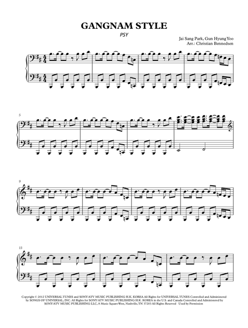 Gangnam Style (Arr. Christian Bennedsen) - PSY (Piano Solo)