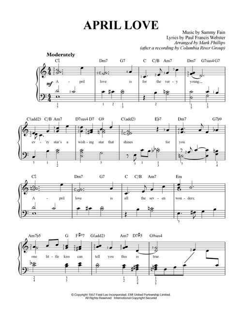 April Love (Arr. Mark Phillips) - Pat Boone (Easy Piano)