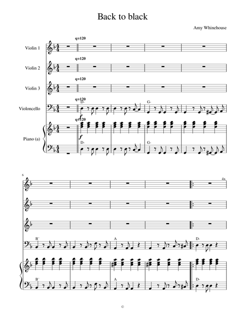 Back to black - piano quator cordes