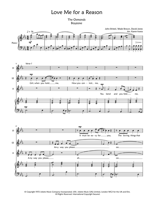 Love Me For A Reason (Arr. Karen Ivana) - Boyzone (Choral, SSA)