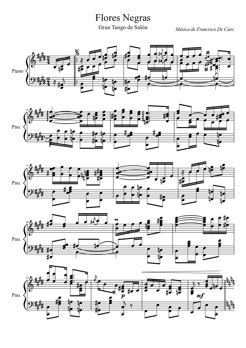 Flores Negras Sheet music for Piano (Solo) Flores Negras Sheet music for Piano (Solo)