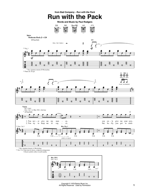 Run With The Pack - Bad Company (Guitar Tab)