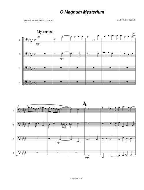O Magnum Mysterium (Arr. Kenneth D. Friedrich) - Tomas Luis De Victoria (Brass Ensemble)