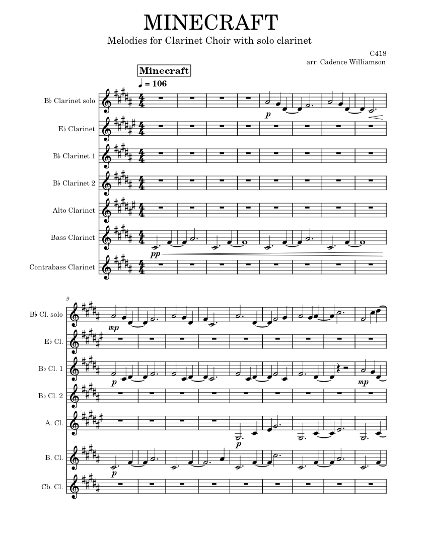 MINECRAFT – c418 - for clainet choir Sheet Music for Clarinet in e-flat ...