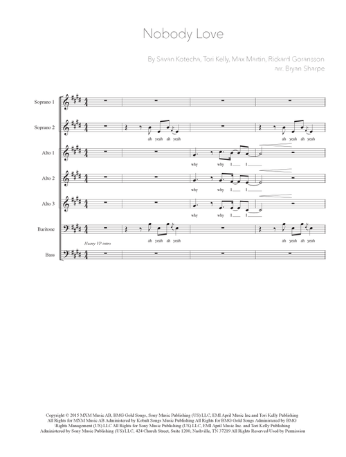 Nobody Love (Arr. Bryan Sharpe) - Tori Kelly (Choral, SATB divisi)