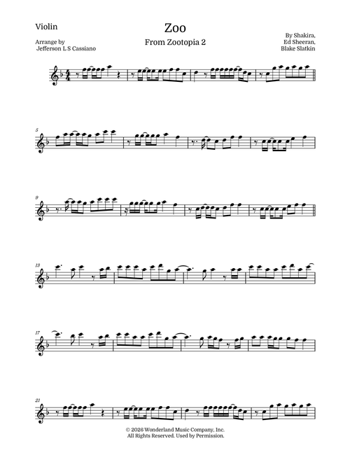 Zoo (Arr. Jefferson LS Cassiano) - Shakira (Violin Solo)