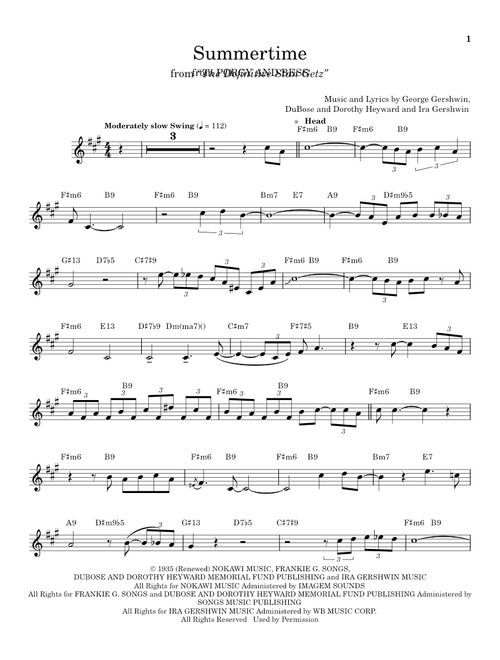 Summertime (from Porgy and Bess) - Stan Getz (Alto Sax Transcription)