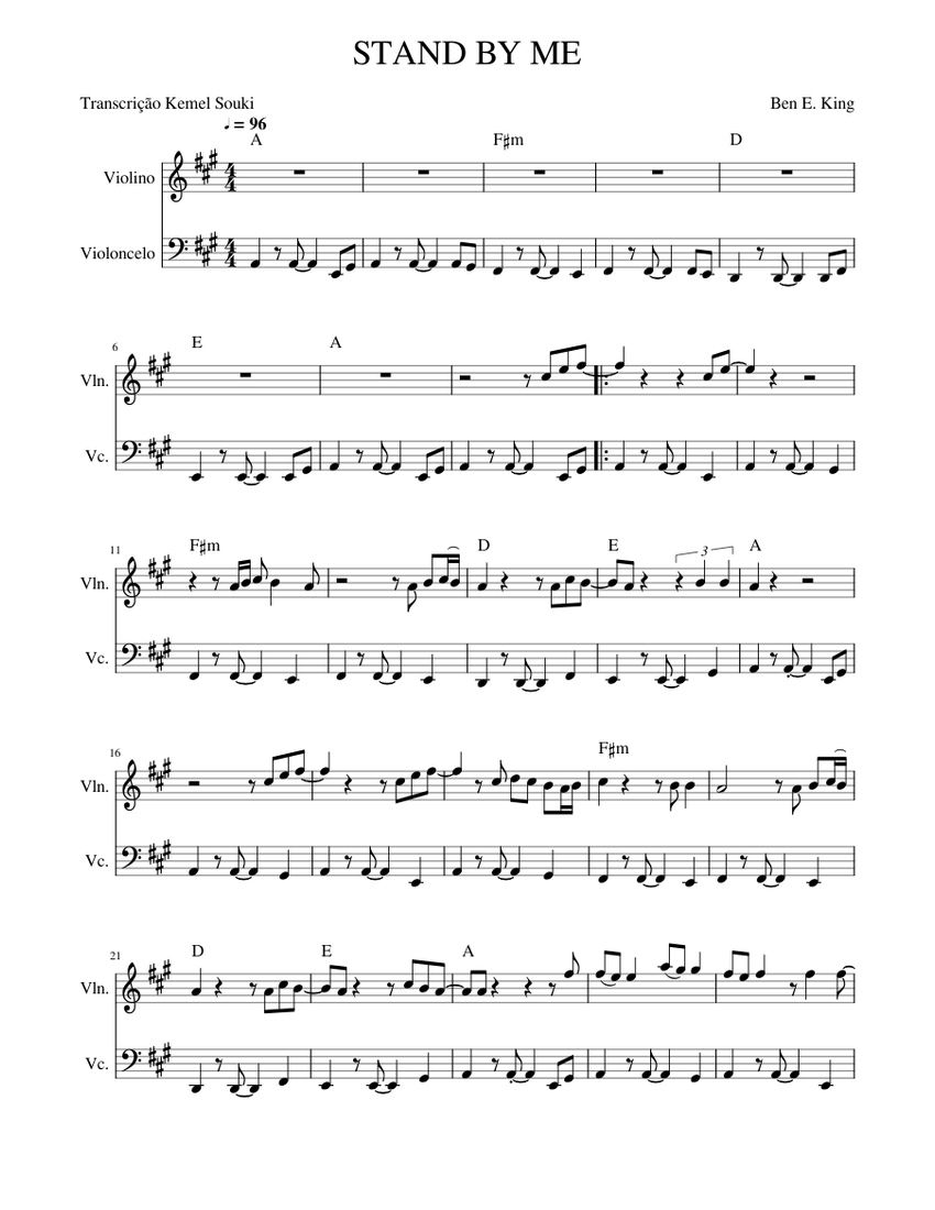 STAND BY ME Sheet music for Violin, Cello (String Duet)