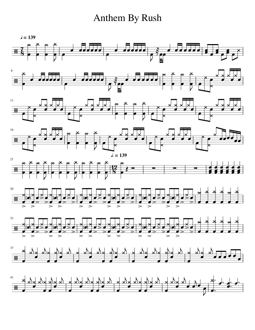 Anthem By Rush Sheet Music for Drum group (Solo) | MuseScore.com