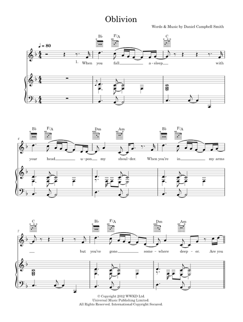 Oblivion - Bastille (Piano-Vocal-Guitar (Piano Accompaniment))