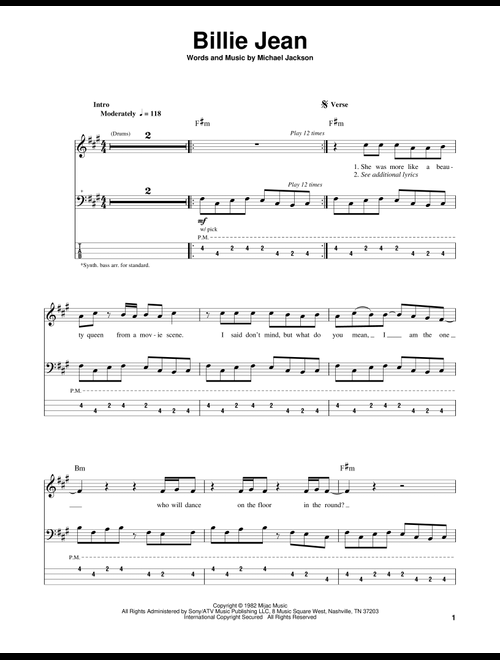 Billie Jean - Michael Jackson, David Cook (Bass Tab)