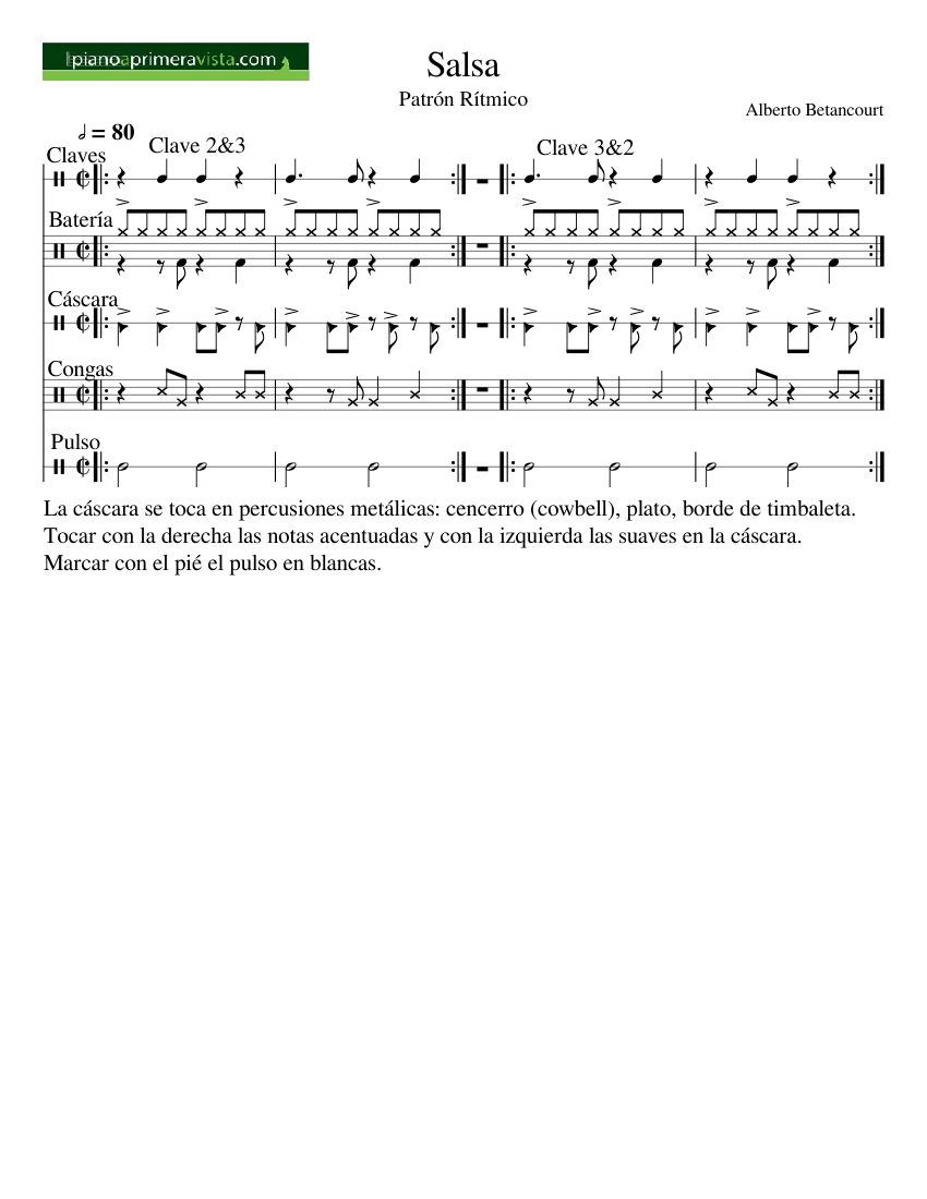 Salsa patron Sheet music for Tambourine Drum group Claves Percussion Quintet Musescore