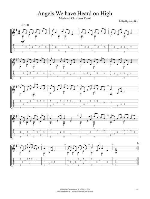 Angels We Have Heard on High (Solo Fingerstyle Guitar) (Arr. Alex Bett) - Anon (Guitar Tab)