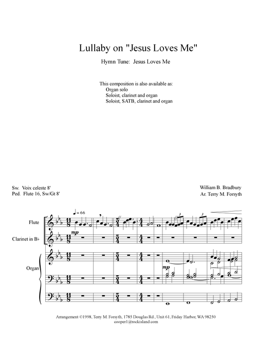 "Jesus Loves Me", (instrumental) flute, clarinet, organ (Arr. Terry M. Forsyth) - William B. Bradbury (Small Ensemble)