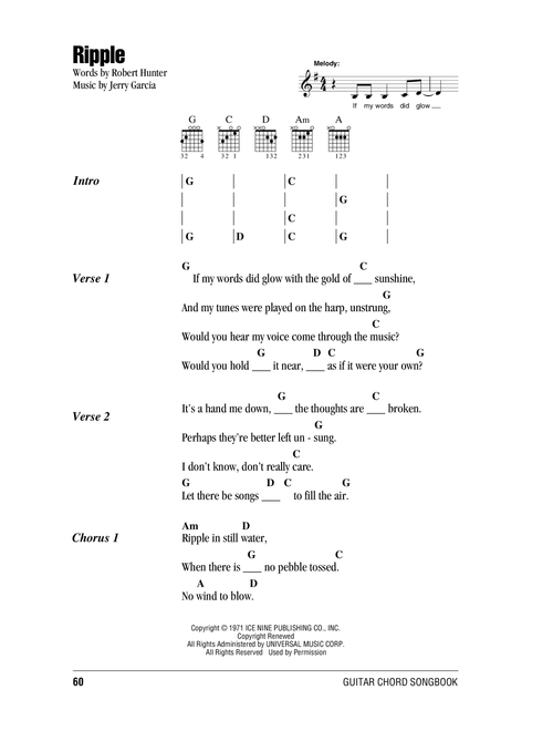 Ripple - Grateful Dead (Guitar Chords-Lyrics)