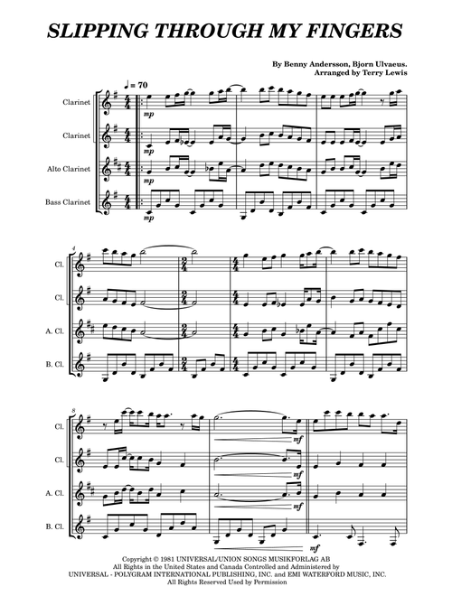 Slipping Through My Fingers (Arr. Terry Lewis) - ABBA (Woodwind Ensemble)