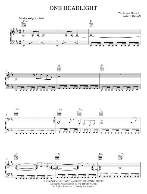 One headlight - The Wallflowers (Piano-Vocal-Guitar)