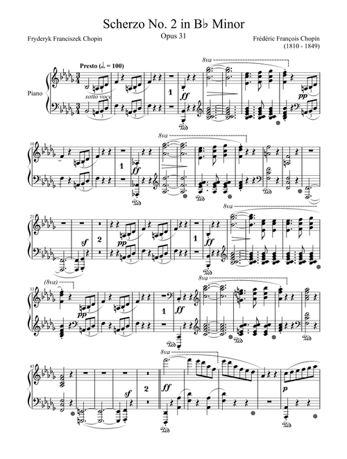 Scherzo No. 2 Opus 31 in Bb Minor (Arr. Zachary Corbett) - Frederic Chopin (Piano Solo)