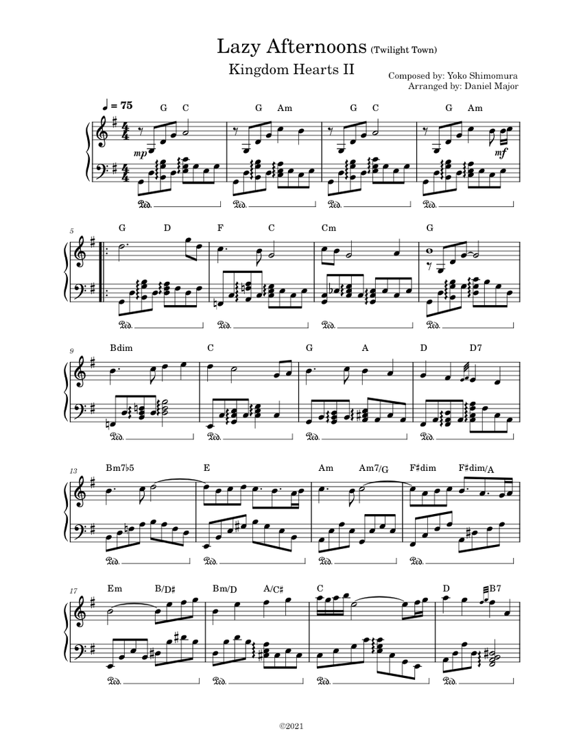 pájaro Lima cuestionario Kingdom Hearts II & 2.5 - Lazy Afternoons (Twilight Town) Sheet music for  Piano (Solo) | Musescore.com