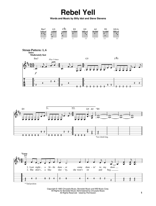Rebel Yell - Billy Idol (Easy Guitar with TAB)