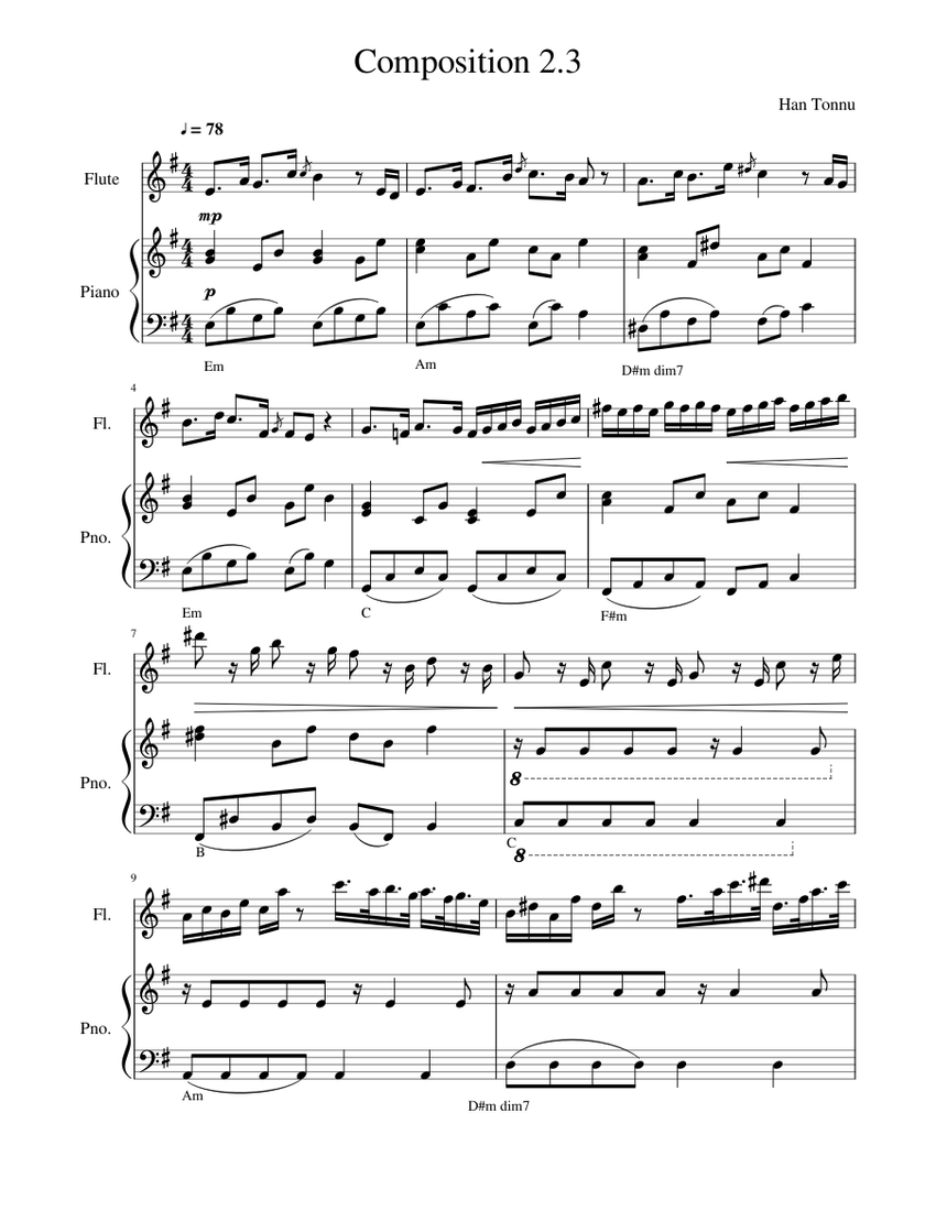 Composition 2 deadline 28 03 Sheet music for Piano, Flute (Solo ...