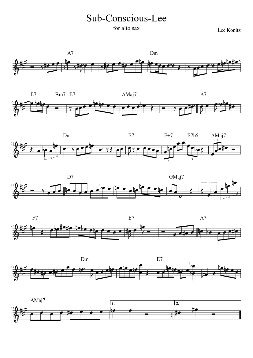 SubconsciousLee Sheet music for Saxophone alto (Solo) 