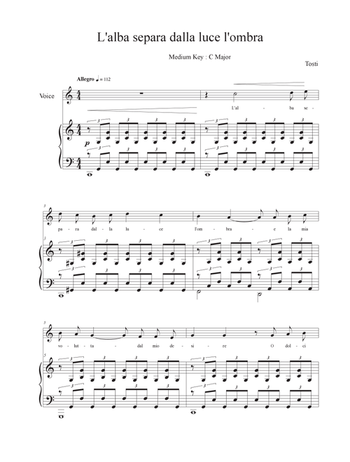 L'alba separa dalla luce l'ombra for Bari-tenor C major (Arr. Rblampied) - Tosti (Piano Vocal)