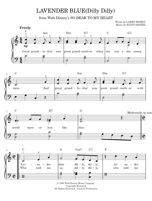 Lavender Blue (Dilly Dilly) - Eliot Daniel, Larry Morey, Sammy Turner (Easy Piano)