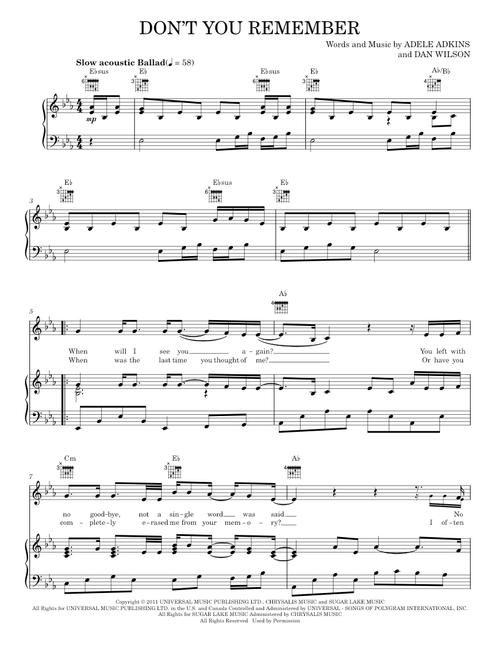 Don't You Remember - Adele (Piano-Vocal-Guitar)